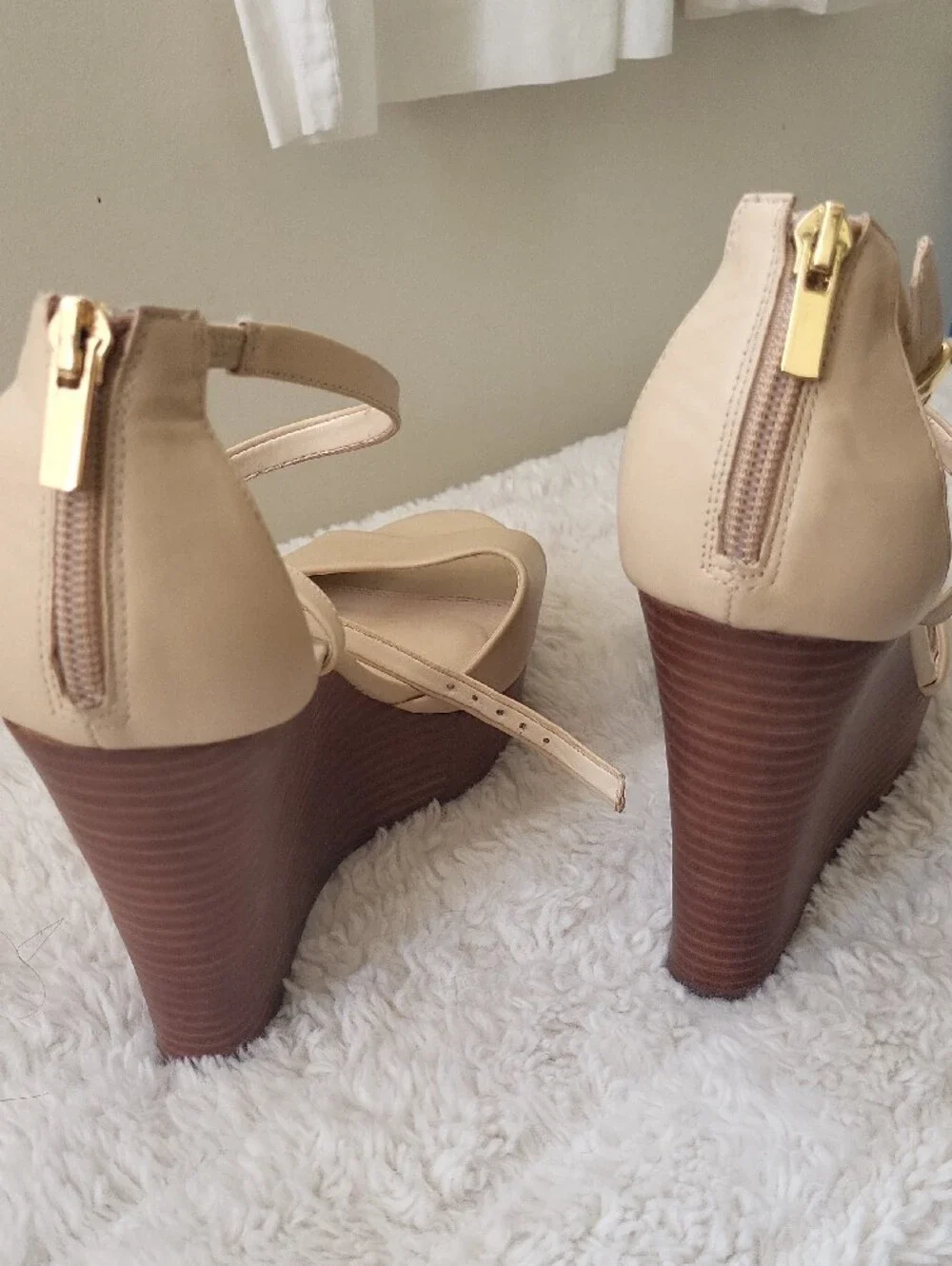 Banana Republic Cream Ankle-Strap Wedge Sandals